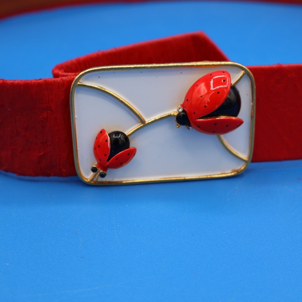 Signed Original by Robert‎ Ladybug Belt Buckle White Enamel Gold Wire 1960s 70s